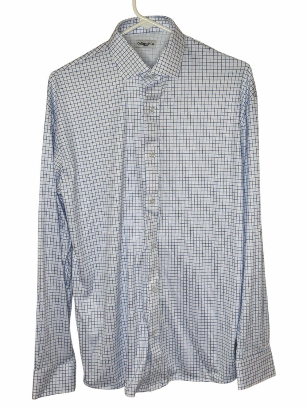 NWOT Collars & Co Thin Blue Check Quattro Flex Semi-Spread Collar Shirt Medium - Picture 4 of 8
